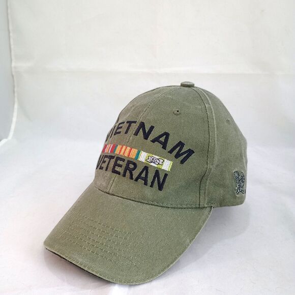 Vietnam Veteran Hat Green Embroidered Military Ball Cap Strapback 6 Panel - Picture 1 of 8